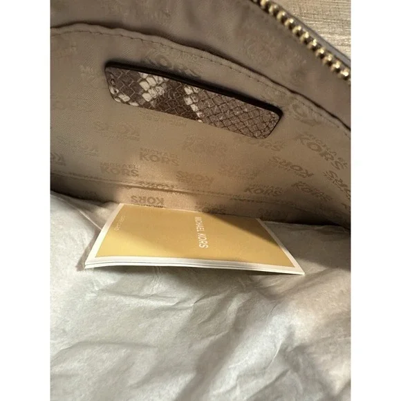 Michael‎ Kors NWT Brown Python Embossed Leather Zip Clutch - Picture 5 of 6